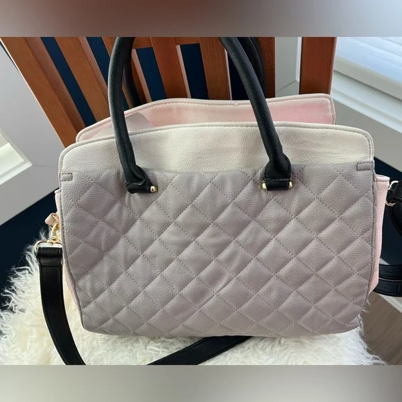 Betsey Johnson Light Pink and Gray Quilted Satchel with Heart Charm - Picture 5 of 11